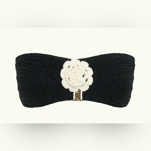 NWT- Meshki - Noreen Rose Contrast Crochet Bikini Top - Black